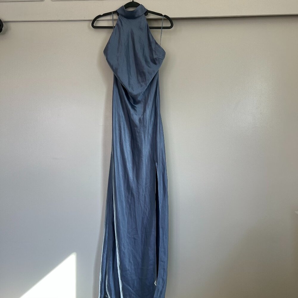 Dynamite Blue Halter Satin Dress w/ Slit